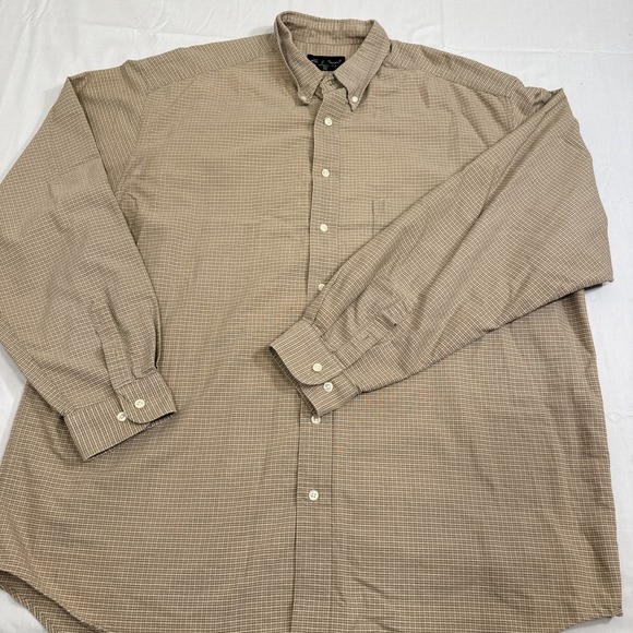 Vintage Eddie Bauer Heavy Cotton Long Sleeve Button Up Shirt  BRN/ CREAM MEN XLT - Picture 1 of 10
